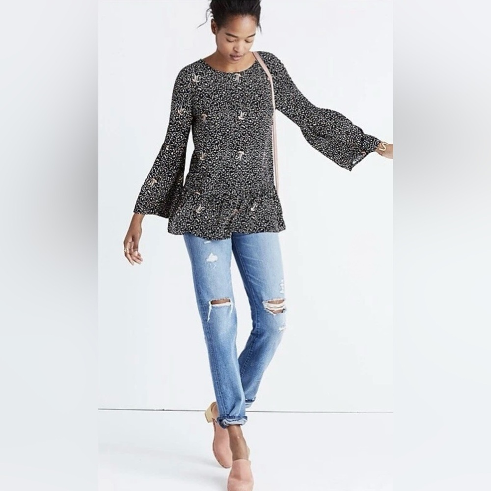 Madewell Silk Fiesta Paisley Bell-Sleeve Top. Size small